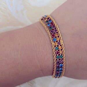 Multicolored Rhinestones bracelet gold tone